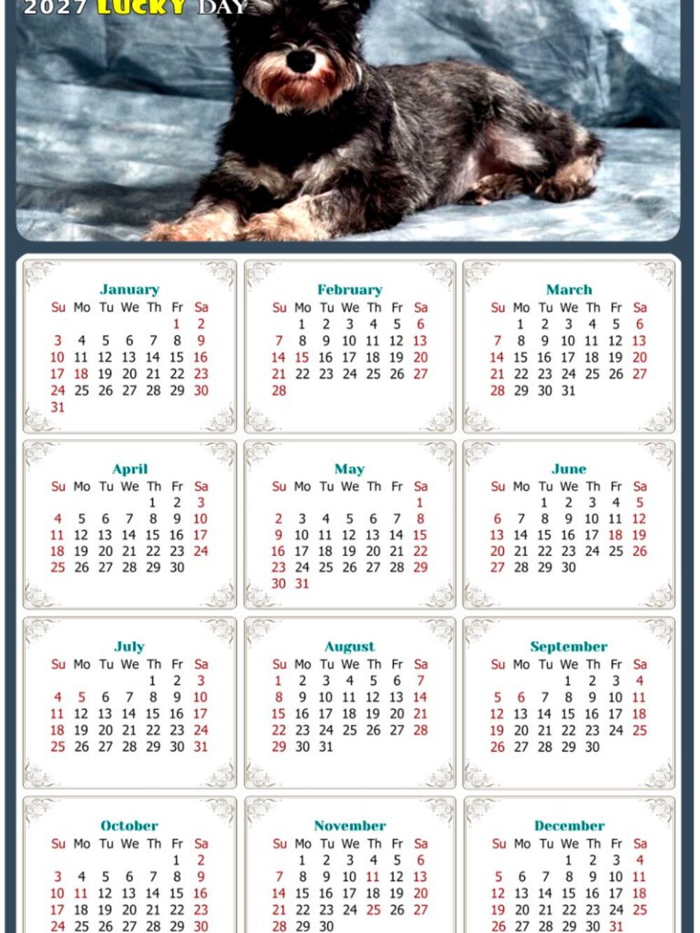 2027 Magnetic Calendar - Today is my Lucky Day - Dogs Themed 010 (7 x 10.5)